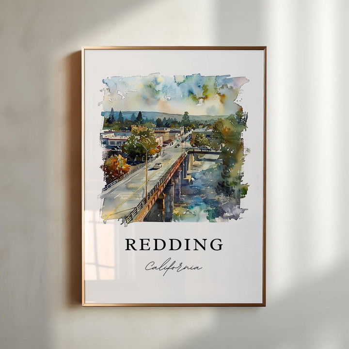 Redding CA Wall Art, Redding Print, Redding Watercolor Art, Redding California Gift,