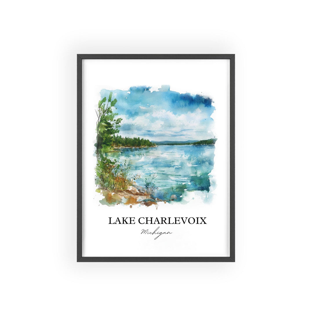 Lake Charlevoix Wall Art, Charlevoix Print, Michigan Watercolor Art, Lake Charlevoix Gift, Travel Print, Travel Poster, Housewarming Gift