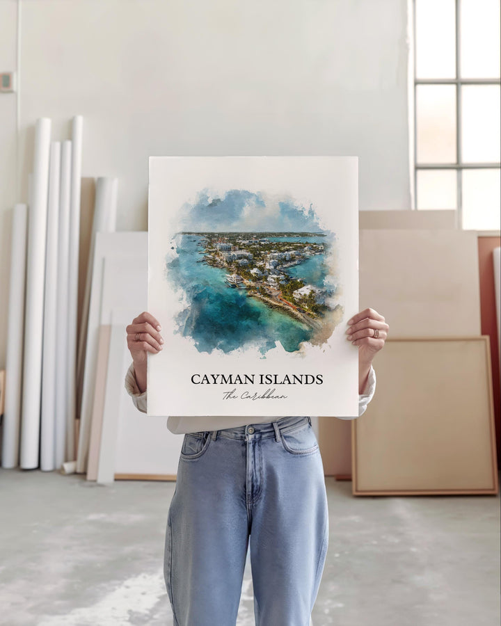 Cayman Islands Wall Art, Caribbean Print, Cayman Islands Watercolor, Cayman Islands Gift, Travel Print, Travel Poster, Housewarming Gift