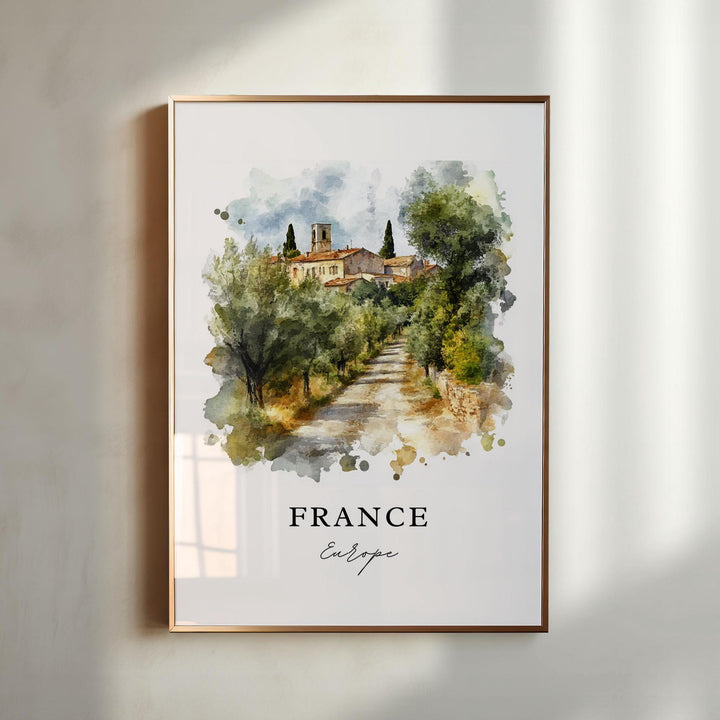 France Wall Art, France Country Scenery Print, France Watercolor Art, France Gift,