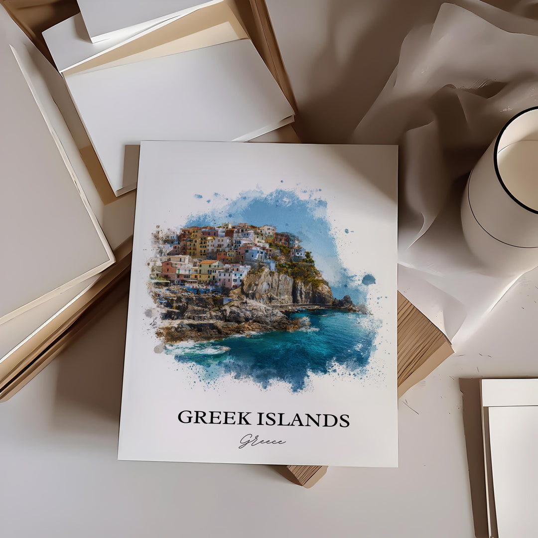 Greek Islands Wall Art, Greece Art, Greece Watercolor Art, Greek Islands Gift, Greek Islands Travel Print, Travel Poster, Housewarming Gift