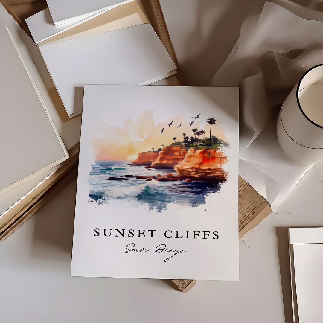 Sunset Cliffs Cali wall art - San Diego CA, Sunset Cliffs poster print, Sunset Cliffs gift, Birthday present, Custom Text, Perfect Gift