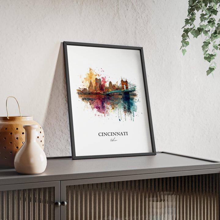 Cincinnati OH Wall Art, Cincinnati Print, Cincinnati Watercolor Art, Cincinnati Skyline Gift, Travel Print, Travel Poster, Housewarming Gift