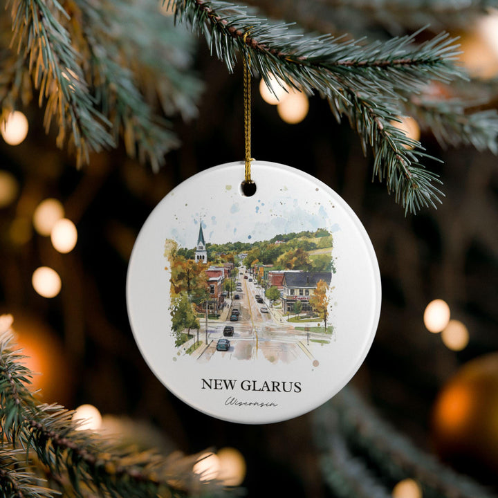 New Glarus WI Ornament: Unique New Glarus Souvenir, New Glarus Wisconsin Xmas Decor, and Authentic Wisconsin Gift