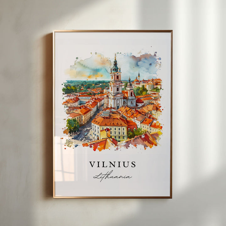 Vilnius watercolor travel art - Lithuania, Vilnius print, Wedding gift, Birthday present, Custom Text, Perfect Gift