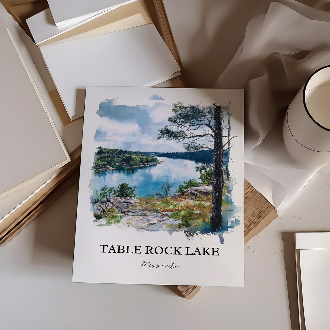 Table Rock Lake Wall Art, Ozarks Print, Lake of the Ozarks Watercolor, Table Rock Lake Gift, Travel Print, Travel Poster, Housewarming Gift
