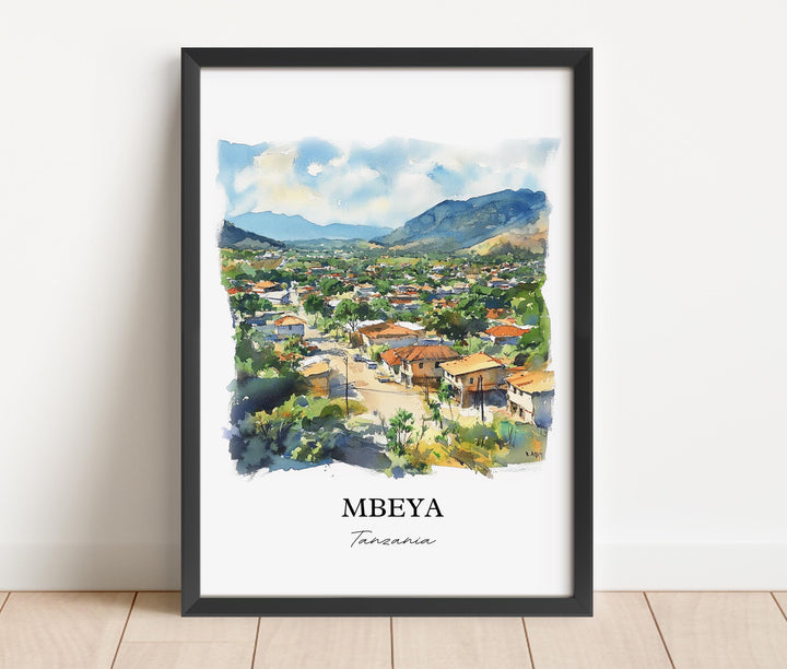 Mbeya Wall Art, Tanzania Print, Tanzania Watercolor Art, Mbeya Tanzania Gift, Travel Print, Travel Poster, Housewarming Gift