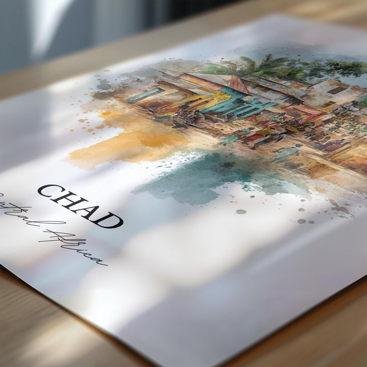 Chad Wall Art, Chad Print, Chad Watercolor Art, Central Africa Gift, Travel Print, Travel Poster, Housewarming Gift