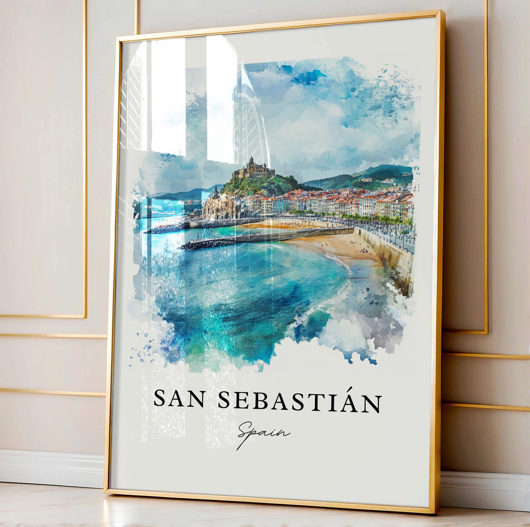 San Sebastián Spain Wall Art, Basque County Print, Spain Watercolor Art, San Sebastián Gift, Travel Print, Travel Poster, Housewarming Gift