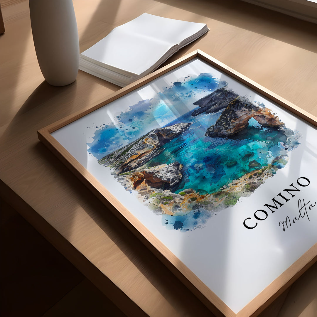 Comino Malta Wall Art, Comino Print, Comino Watercolor, Comino Malta Gift,