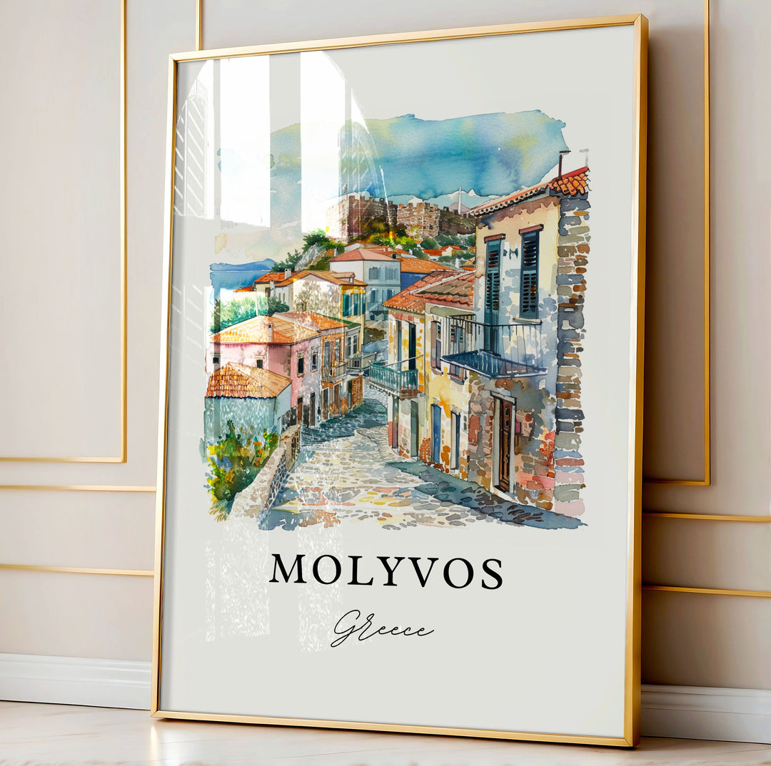 Molyvos Greece Wall Art, Mithymna Print, Molyvos Watercolor, Molyvos Lesbos Gift,