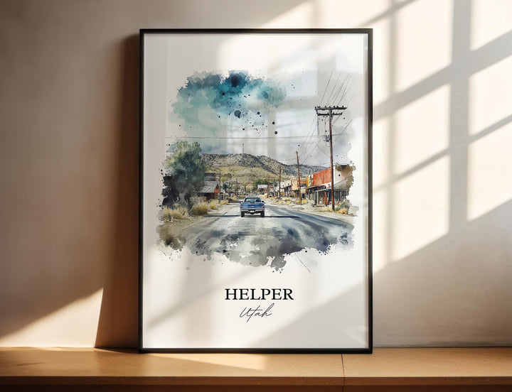 Helper Utah Wall Art, Helper Utah Print, Utah Watercolor Art, Carbon County UT Gift, Travel Print, Travel Poster, Housewarming Gift