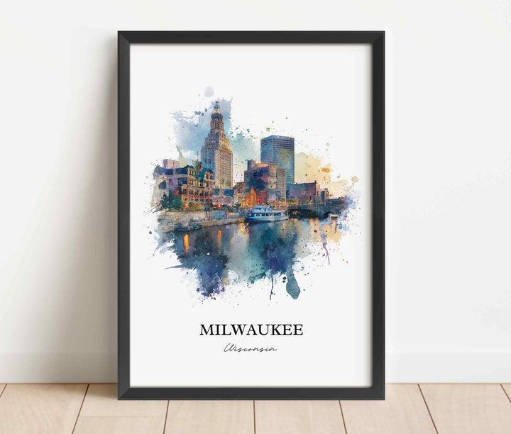 Milwaukee Wall Art, Milwaukee Print, Milwaukee WI Watercolor, Milwaukee Wisconsin Skyline, Travel Print, Travel Poster, Housewarming Gift