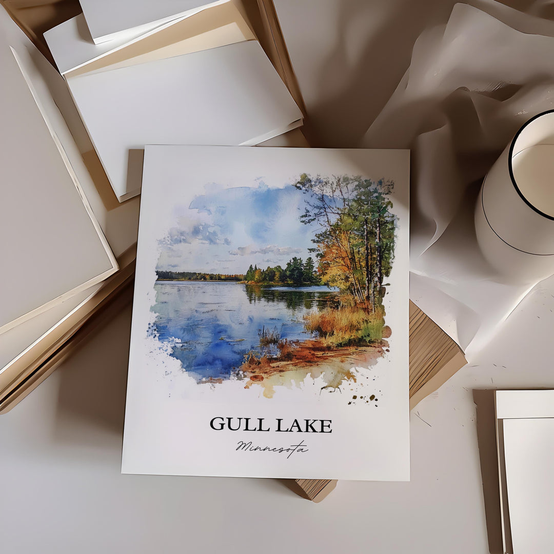Gull Lake MN Wall Art, Cass County Print, Minnesota Watercolor Art, Gull Lake MN Gift, Travel Print, Travel Poster, Housewarming Gift