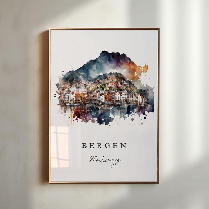 Bergen Norway wall art - Bergen, Norway poster, Bergen Norway Wedding gift, Birthday present, Custom Text, Personalized Gift