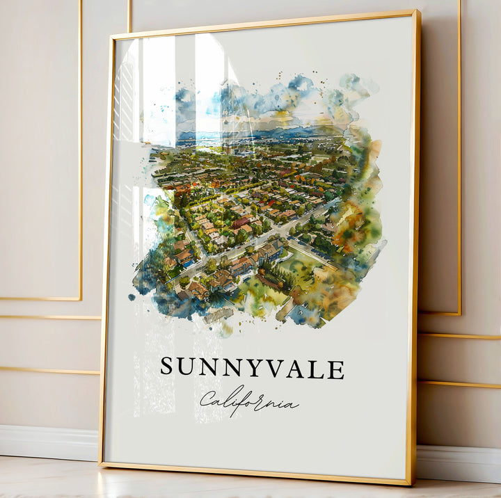 Sunnyvale California Art, Sunnyvale Print, Sunnyvale Watercolor Art, Sunnyvale CA Gift,