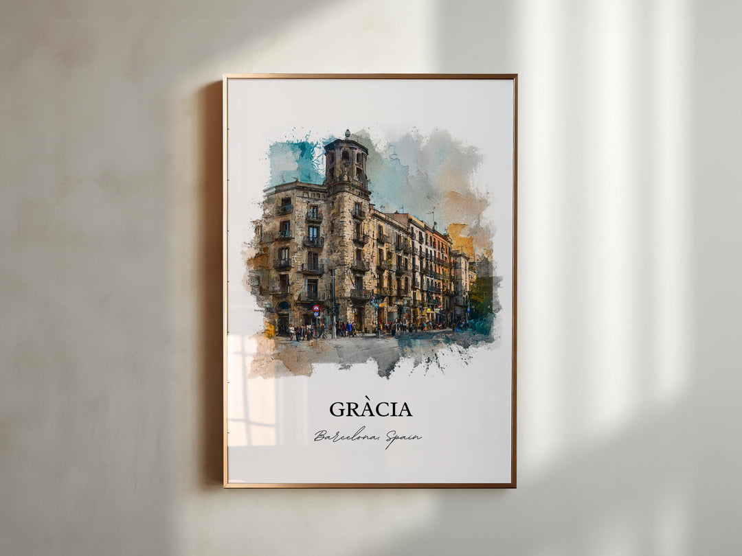 Gràcia Wall Art, Gràcia Print, Gràcia Watercolor Art, Gràcia Barcelona Gift, Travel Print, Spain Travel Poster, Spain Gift