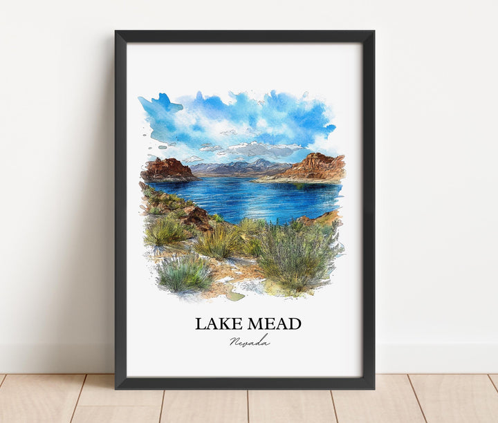 Lake Mead Wall Art, Nevada Print, Lake Mead NV Watercolor, Lake Mead Gift, Travel Print, Travel Poster, Housewarming Gift