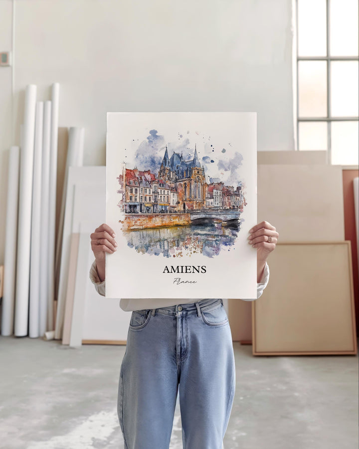 Amiens France Wall Art, Hauts-de-France Print, France Watercolor Art, Amiens France Gift, Travel Print, Travel Poster, Housewarming Gift