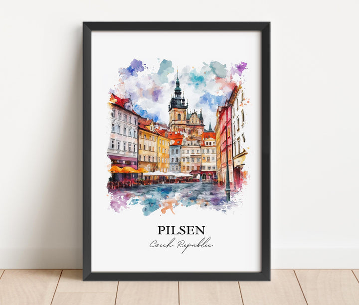Pilsen Wall Art, Plzen Print, Czech Republic Watercolor, Pilsen Gift, Travel Print, Travel Poster, Housewarming Gift