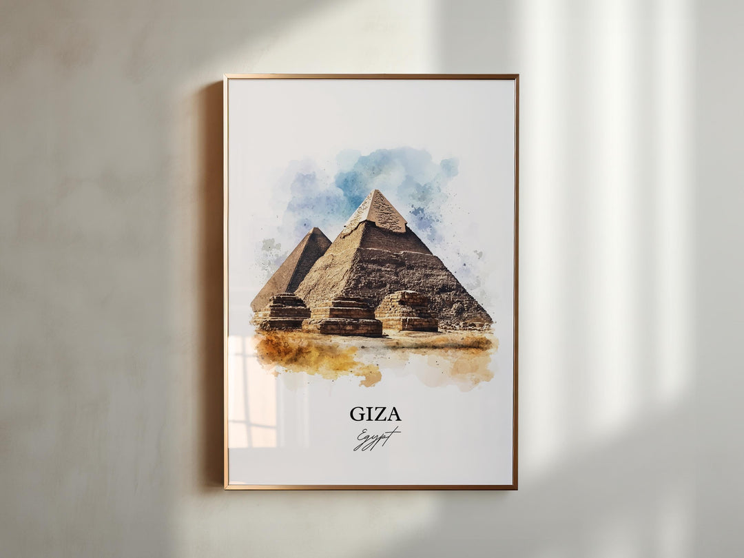Giza Egypt Wall Art, Pyramids of Giza Print, Egypt Watercolor Art, Giza Egypt Gift, Travel Print, Travel Poster, Housewarming Gift