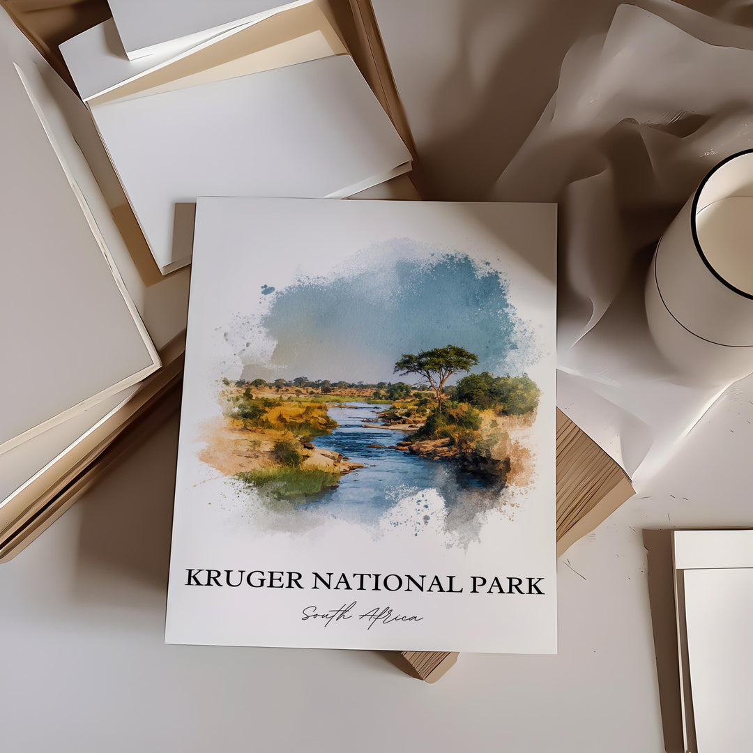 Kruger National Park Art, Kruger Park Print, Africa Watercolor Art, Kruger Natl Park Gift, Travel Print, Travel Poster, Housewarming Gift