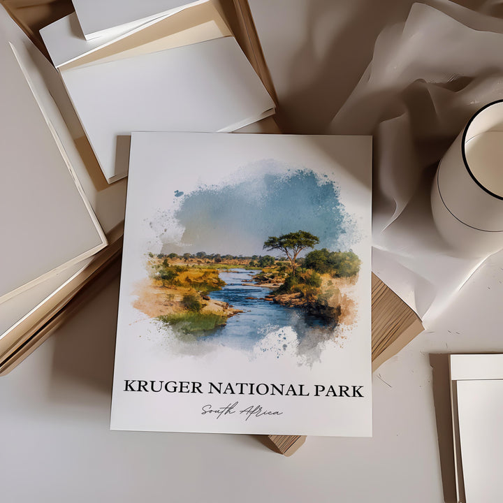 Kruger National Park Art, Kruger Park Print, Africa Watercolor Art, Kruger Natl Park Gift, Travel Print, Travel Poster, Housewarming Gift