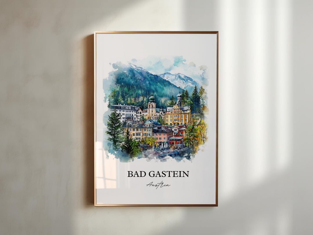 Bad Gastein Wall Art, Salzburg Print, Austria Watercolor Art, Bad Gastein Gift, Travel Print, Travel Poster, Housewarming Gift