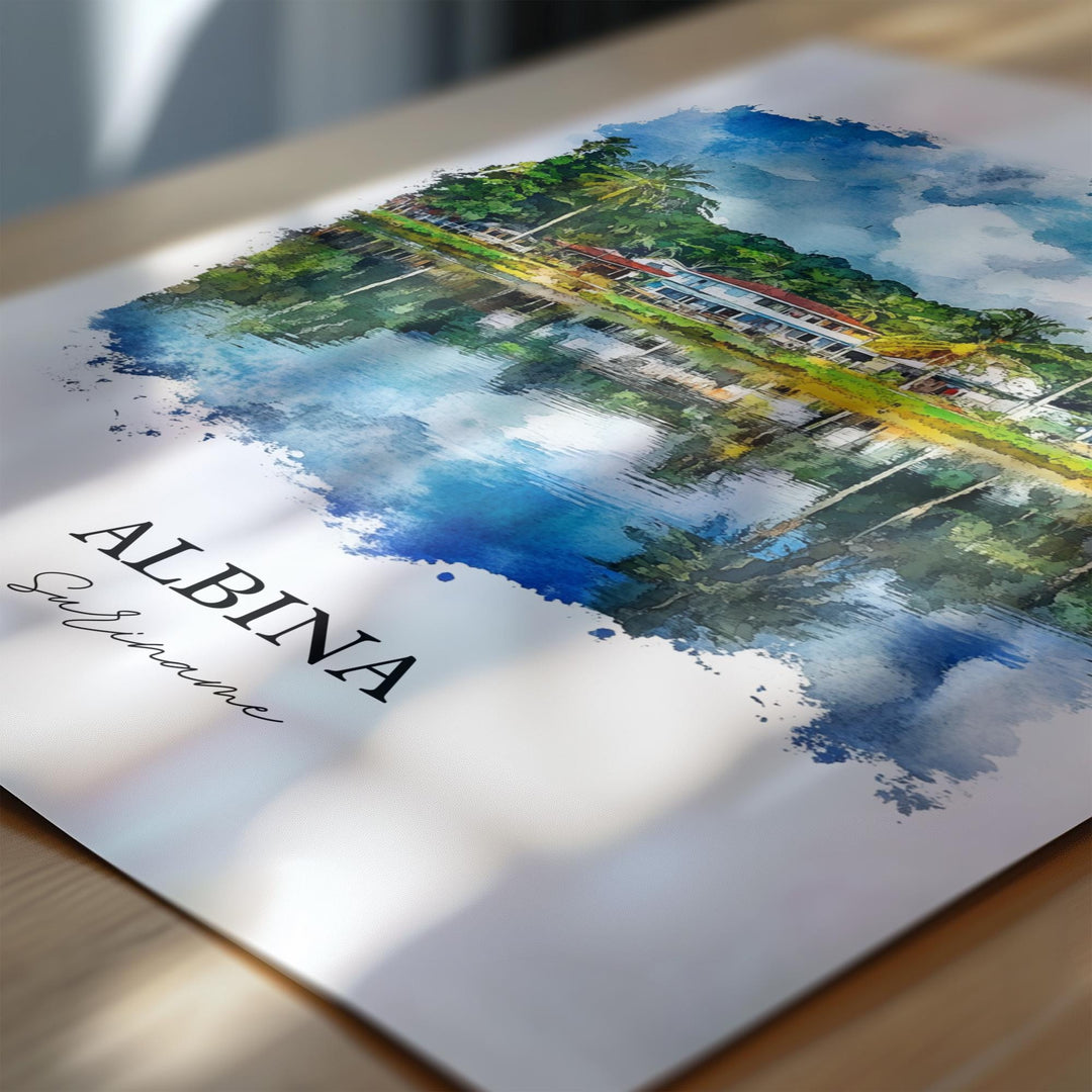 Albina Suriname Wall Art, Marowijne Print, Suriname Watercolor Art, Albina Suriname Gift, Travel Print, Travel Poster, Housewarming Gift