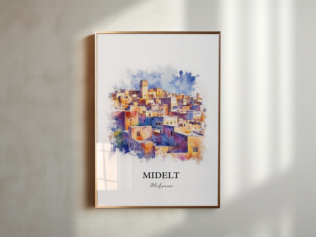 Midelt, Morocco – Watercolor Art Print of Middle Atlas Range