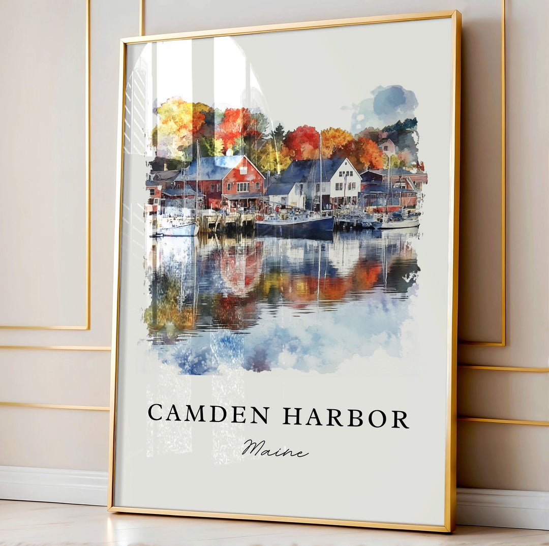 Camden Harbor ME Wall Art, Camden Maine Print, Camden Watercolor Art, Camden Maine Gift, Travel Poster, Housewarming Gift