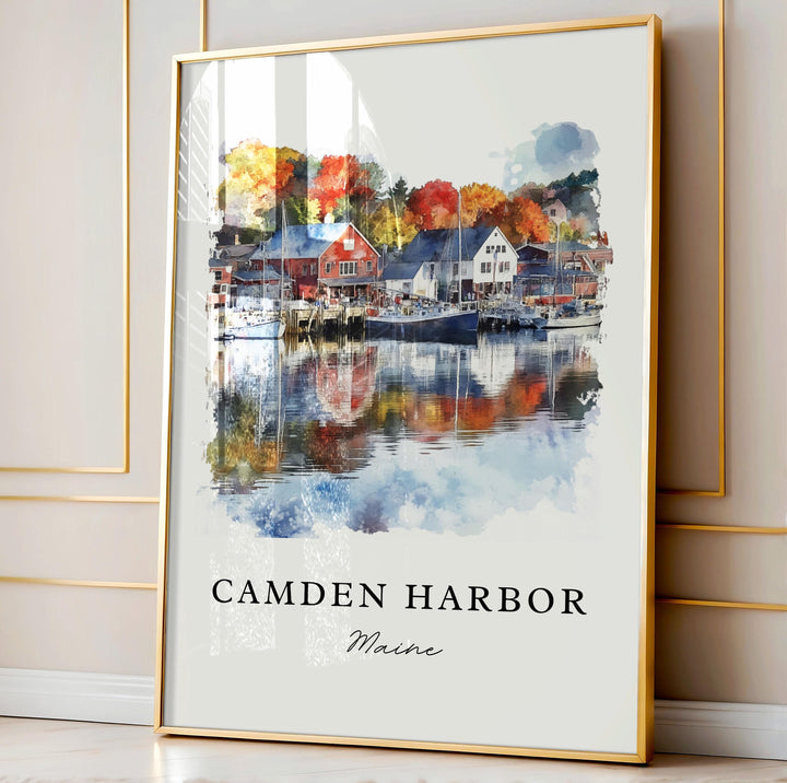 Camden Harbor ME Wall Art, Camden Maine Print, Camden Watercolor Art, Camden Maine Gift, Travel Poster, Housewarming Gift