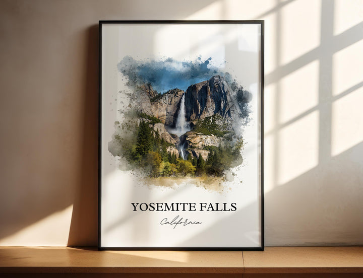 Yosemite Falls Wall Art, Yosemite Print, California Watercolor Art, Yosemite Falls Gift, Travel Print, Travel Poster, Housewarming Gift