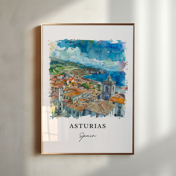 Asturias Spain Wall Art, Asturias Spain Print, Asturias Watercolor Art, Green Spain Gift, Travel Poster, Housewarming Gift