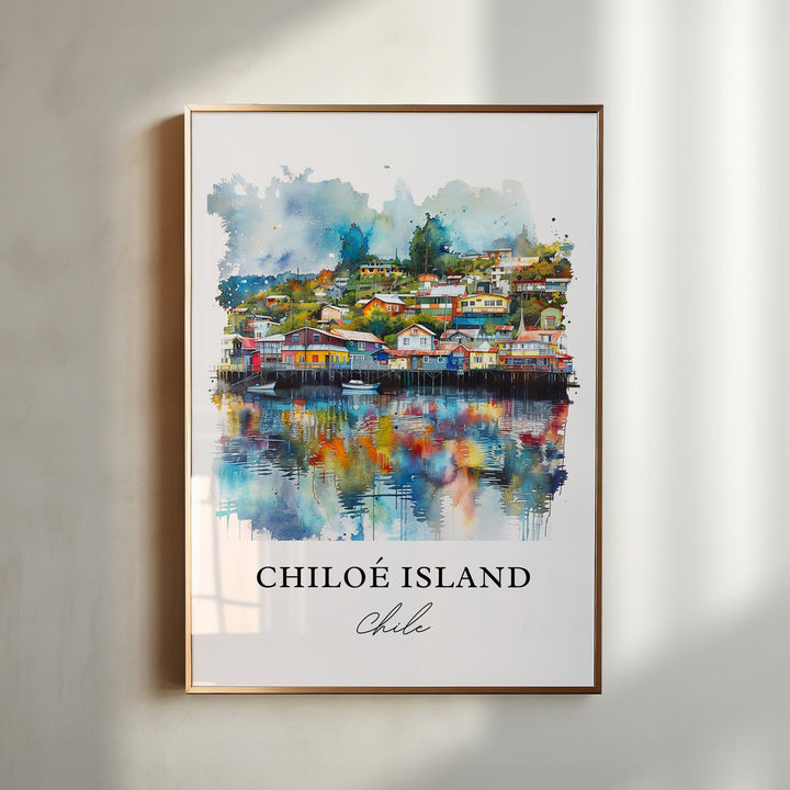 Chiloe Island Wall Art, Chiloe Island Print, Chile Watercolor, Patagonia Chile Art,