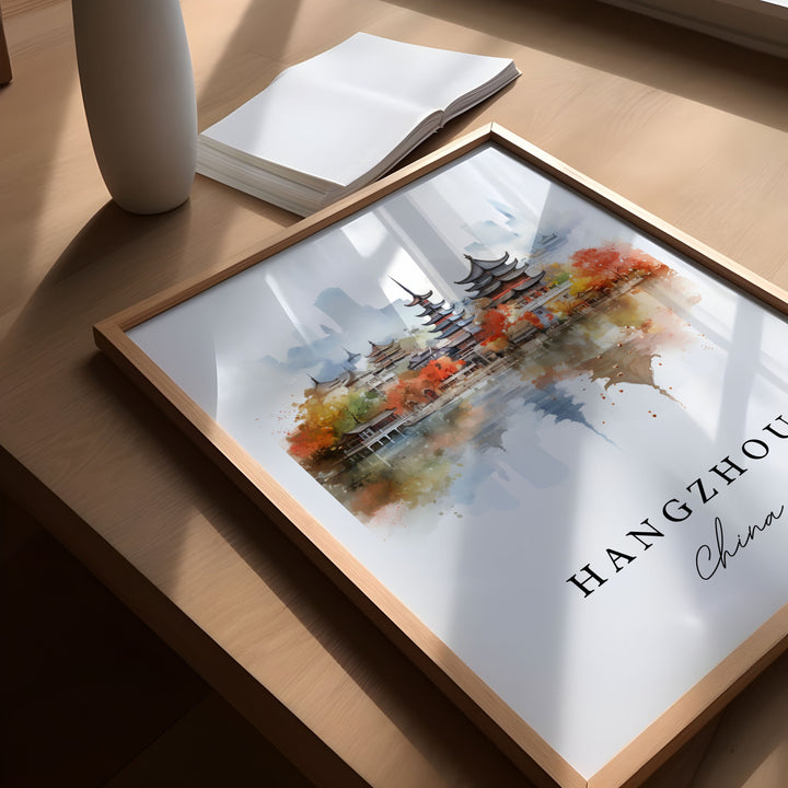 Hangzhou China wall art - China, Hangzhou poster, Hangzhou Wedding gift, Hangzhou Birthday present, Custom Text, Personalized Gift