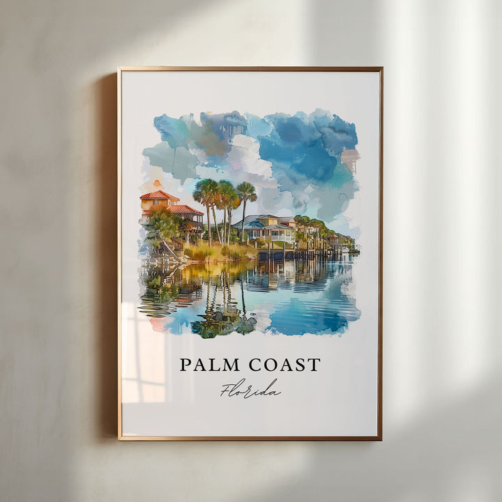 Palm Coast FL Wall Art, Palm Coast Print, Palm Coast Florida Watercolor, Flagler County Gift,