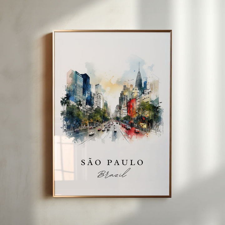 São Paulo traditional travel art - Brazil, São Paulo poster, Wedding gift, Birthday present, Custom Text, Personalized Gift