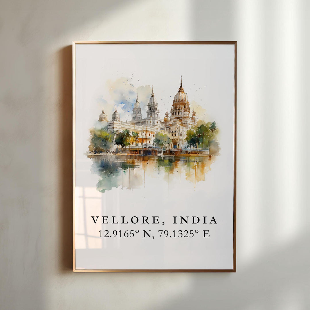 Vellore India wall art - India, Vellore poster, Vellore Tamil Nadu Wedding gift, Birthday present, Custom Text, Personalised Gift