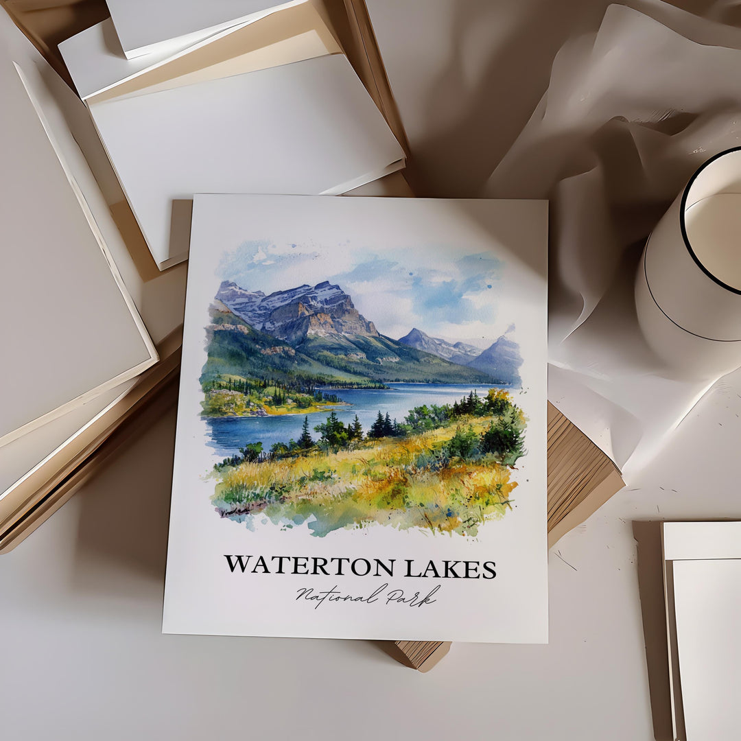 Waterton Lakes National Park Art, Alberta Print, Alberta Artwork, Waterton Lakes Park Gift, Travel Print, Travel Poster, Housewarming Gift