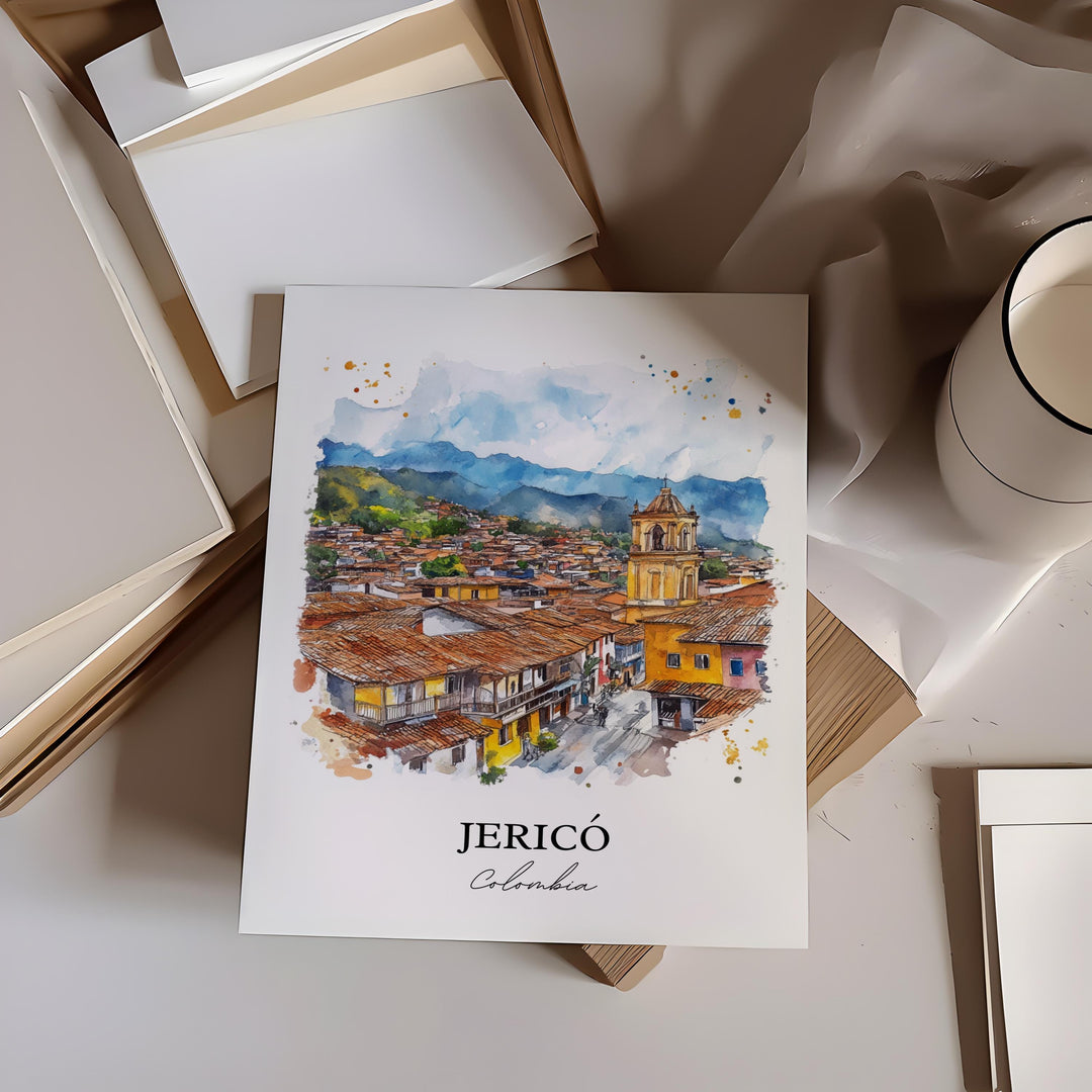 Jericó Colombia Wall Art, Antioquia Print, Colombia Watercolor Art, Jericó Colombia Gift, Travel Print, Travel Poster, Housewarming Gift