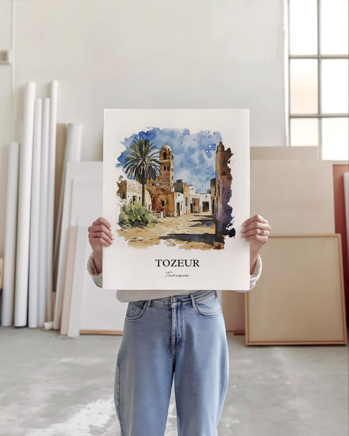 Tozeur Wall Art, Chott el Djerid Print, Tunisia Watercolor Art, Tozeur Tunisia Gift, Travel Print, Travel Poster, Housewarming Gift