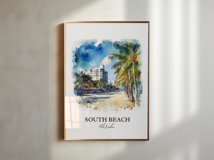 South Beach Wall Art, South Beach Print, Miami Watercolor Art, Miami Beach Gift, Travel Print, Travel Poster, Housewarming Gift