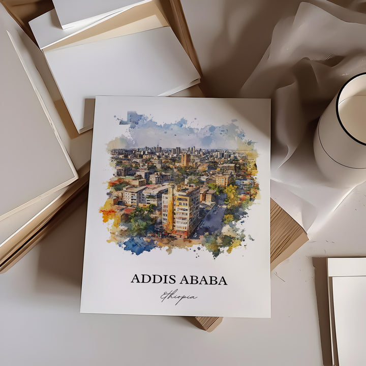 Addis Ababa Wall Art, Ethiopia Print, Ethiopia Watercolor Art, Addis Ababa Gift, Travel Print, Travel Poster, Housewarming Gift
