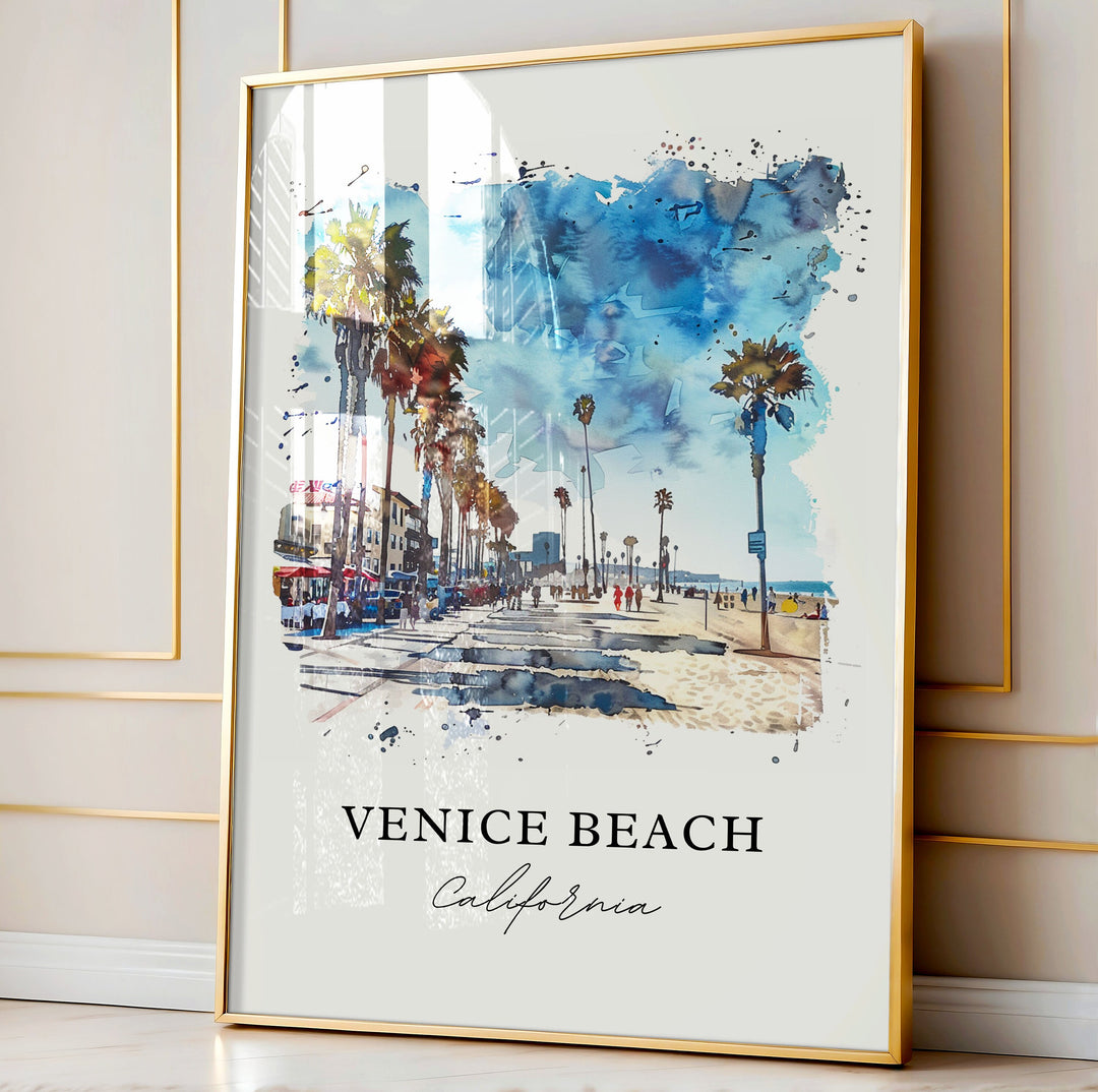 Venice Beach Wall Art, Venice Beach Print, Venice Beach CA Watercolor, Venice Beach Gift, Travel Poster, Housewarming Gift