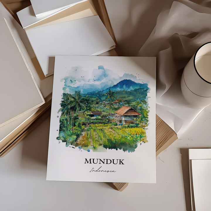 Munduk Wall Art, Bali Travel Print, Indonesia Watercolor Art, Munduk Indonesia Gift, Travel Print, Travel Poster, Housewarming Gift