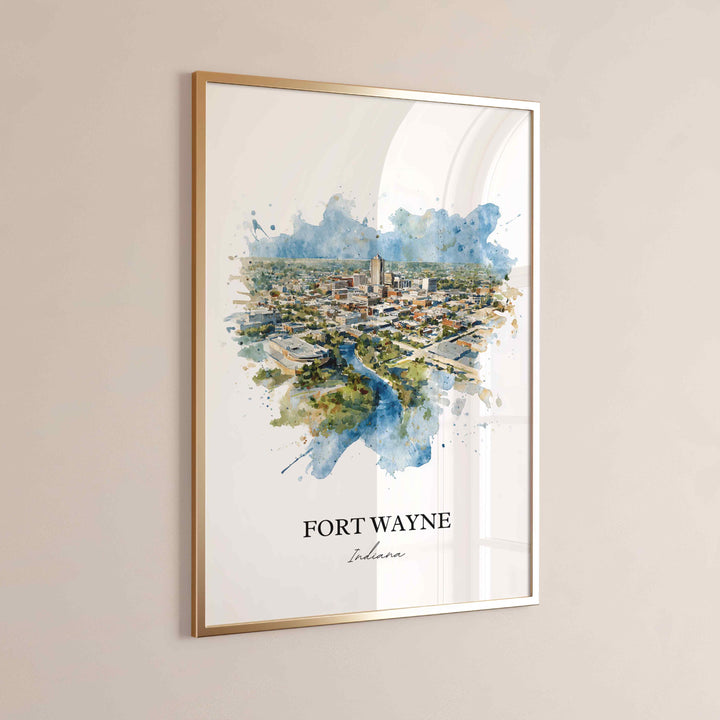 Fort Wayne Wall Art, Indiana Print, Indiana Watercolor Art, Fort Wayne Skyline Gift, Travel Print, Travel Poster, Housewarming Gift