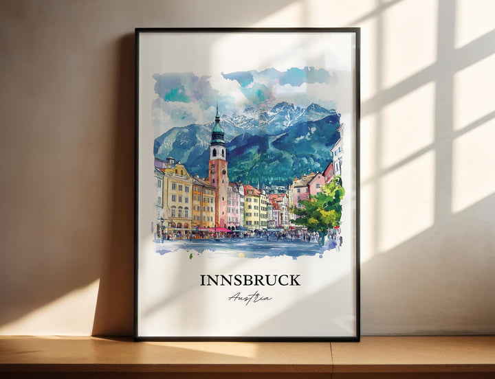 Innsbruck Wall Art, Innsbruck Print, Austria Watercolor Art, Innsbruck Austria Gift, Travel Print, Travel Poster, Housewarming Gift