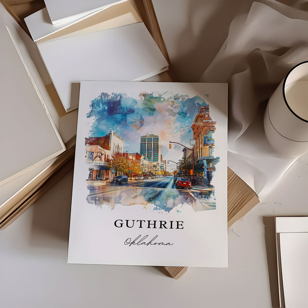 Guthrie OK Wall Art, Guthrie Print, OKC Watercolor Art, Guthrie Oklahoma Gift,