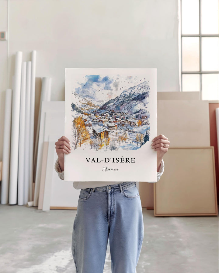 Val-d'Isère Wall Art, French Alps Print, Tignes Watercolor Art, Espace Killy Ski Gift, Travel Print, Travel Poster, Housewarming Gift